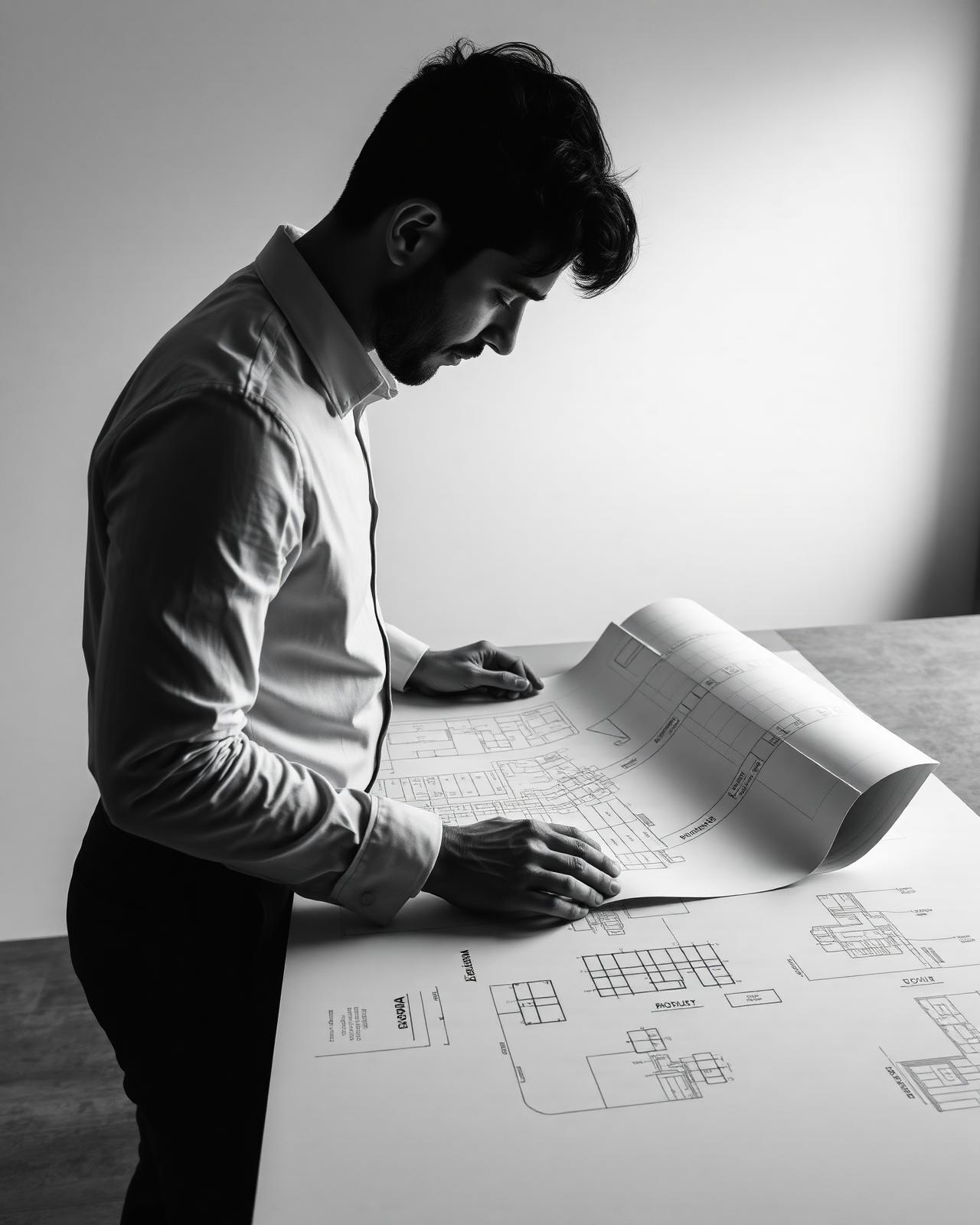 Arquitecto trabajando en planos